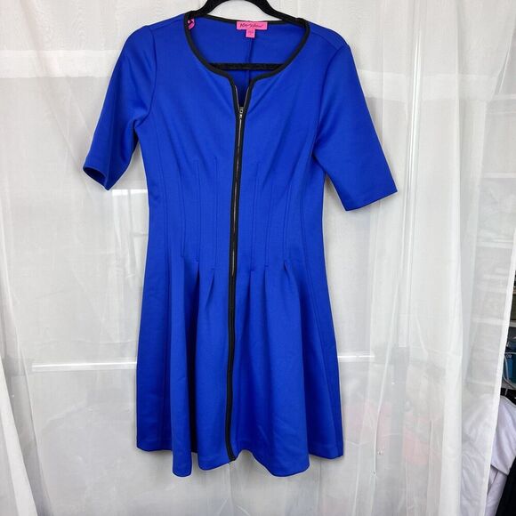 Betsey Johnson scuba zip up skater mini dress sz 4 funky y2k vibrant funky retro - Picture 3 of 10